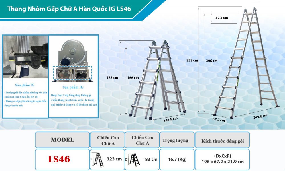 Thang Nhôm Gấp Chữ A Hàn Quốc IG LS46 6 thang nhom gap chu a han quoc ig ls46 1 1721106396